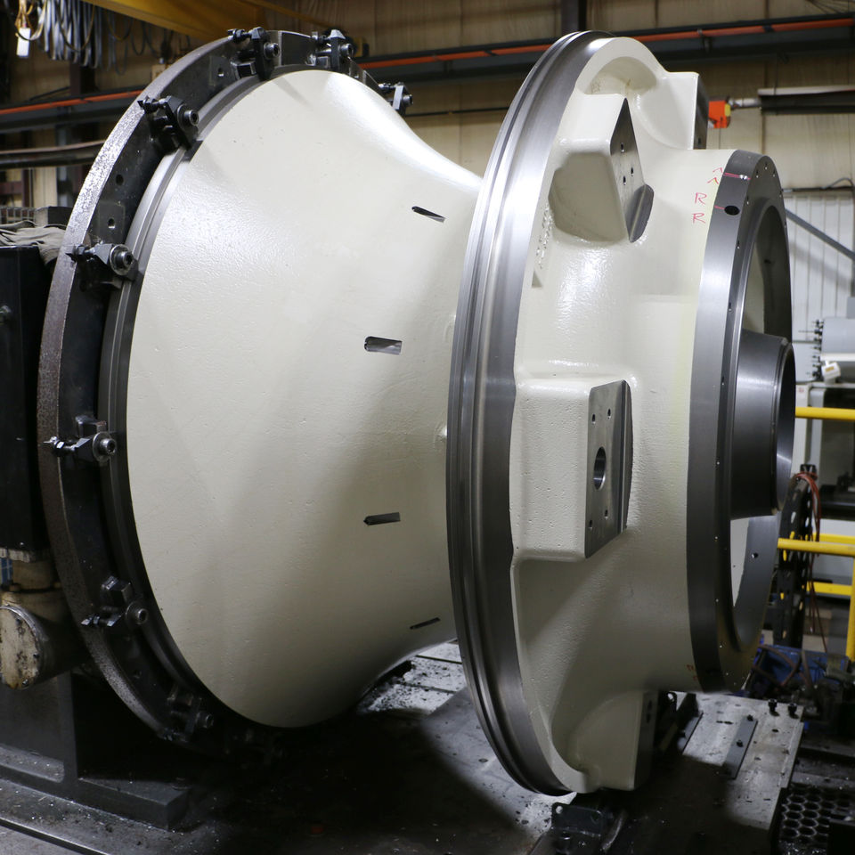Air Inlet being machined on a Toshiba Mill at the Soverign location. The Air Inlet is part of the Power Generation Industry. This photo demonstrates some of the CNC machining capabilities at ADJ Industries Inc.